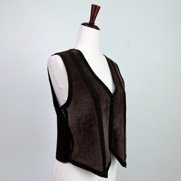 Liz Claiborne Vintage Genuine Suede Chocolate Brown V-Neck Vest - Picture 7 of 11
